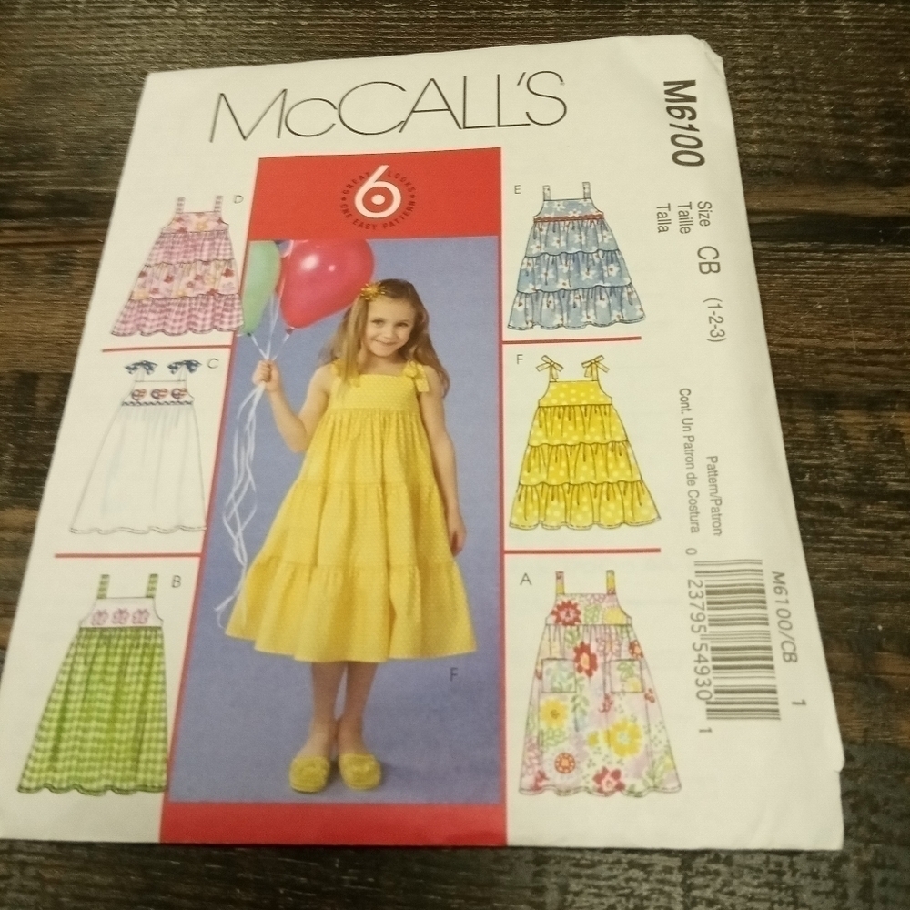 McCall's Sewing Pattern M6100 Girl's Dresses Dress Sizes 1-3